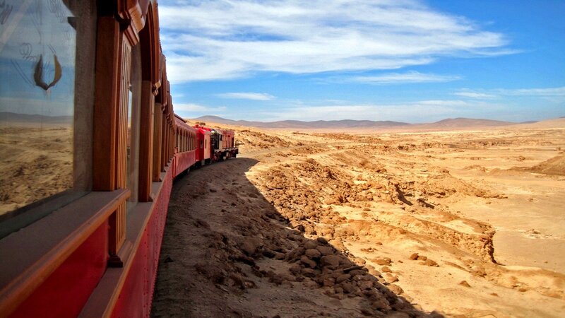 Red Train in Desert — Brown
