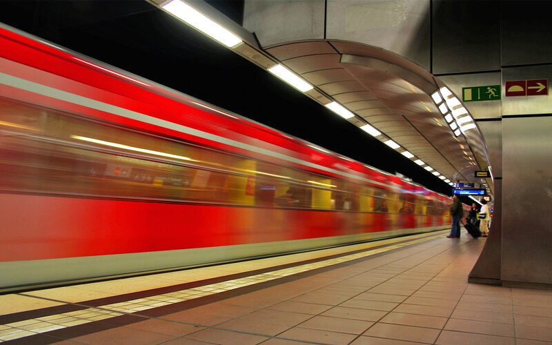 Red Train in Motion — Dynamic, Night