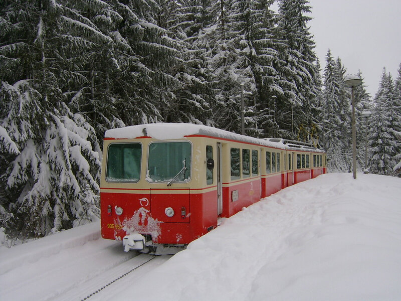 Red Train in Snow — Cold