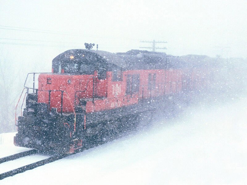 Red Train in Snow — Cold, Winter