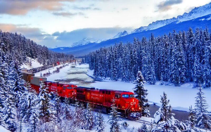 Red Train in Snow — Serene, Winter, Photograph, Snowy Forest