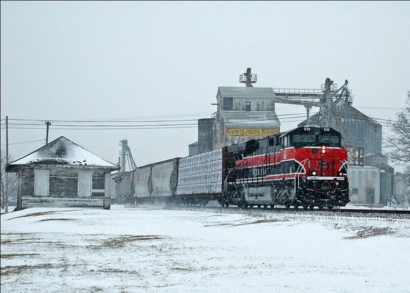 Red Train in Snow — White, Cold