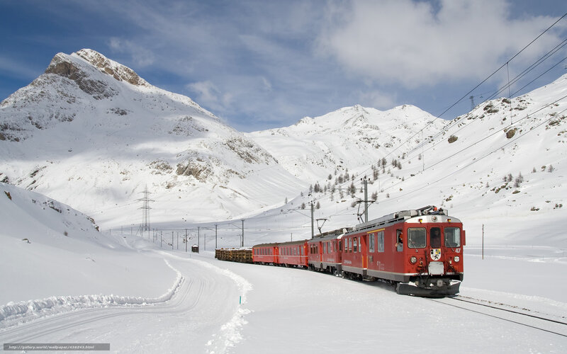 Red Train in Snow — White, Serene, Winter, Photograph