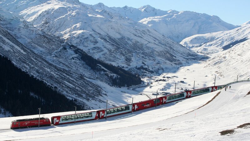 Red Train in Snow — White, Serene, Winter