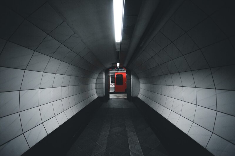 Red Train in Tunnel