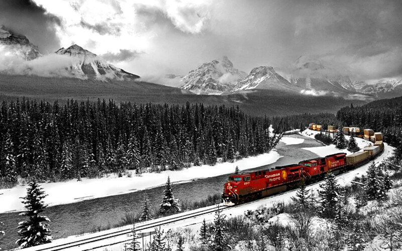 Red Train in Winter