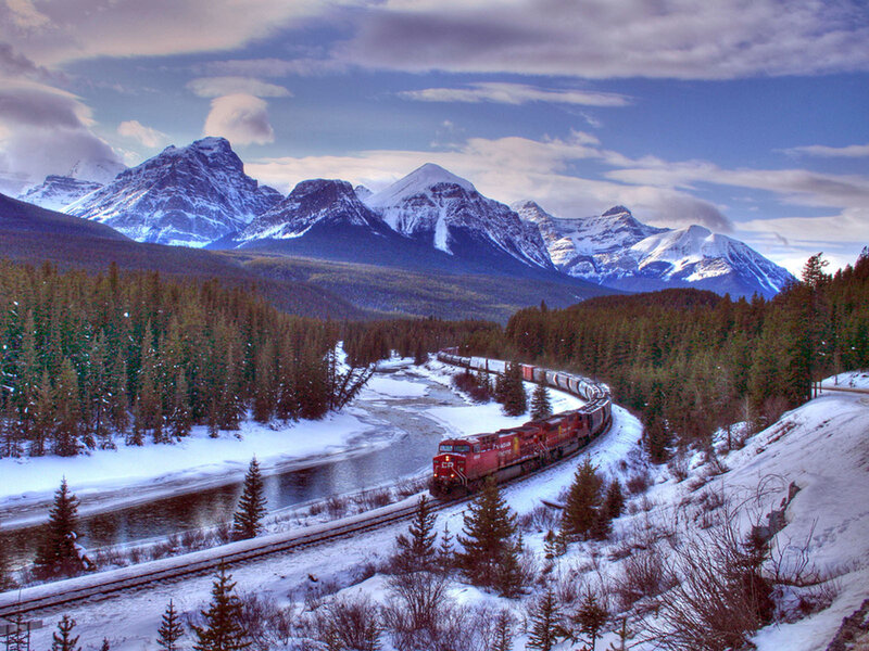 Red Train in Winter — White