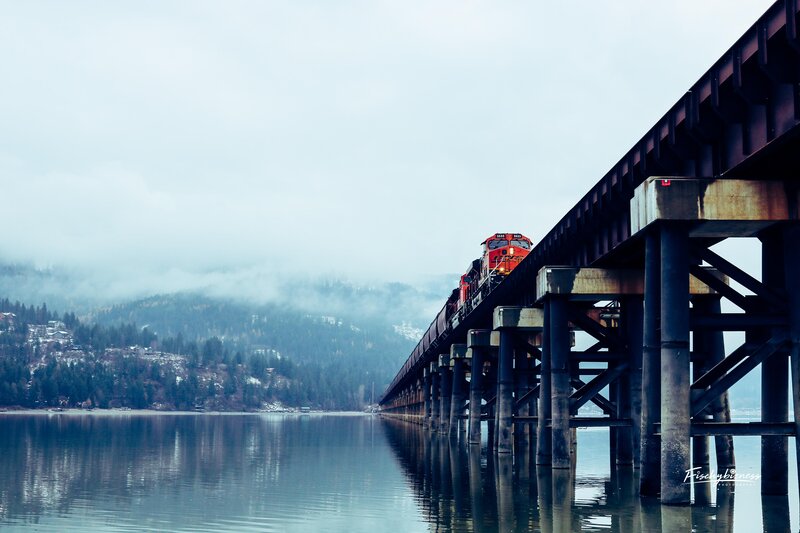 Red Train on Bridge — Blue