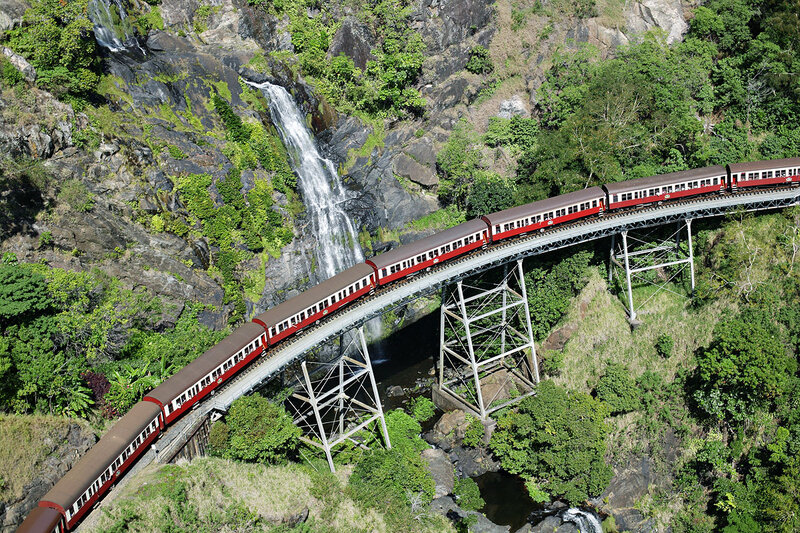 Red Train on Bridge — Green
