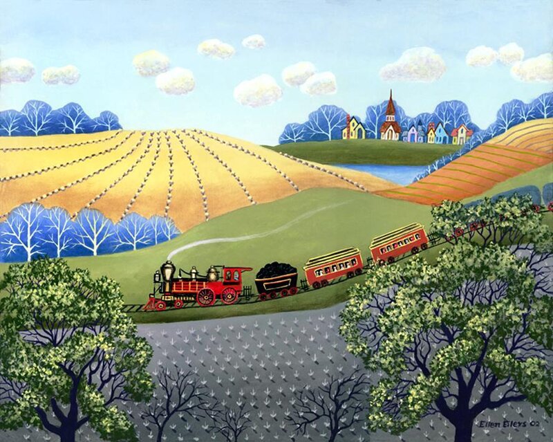 Red Train on Hillside