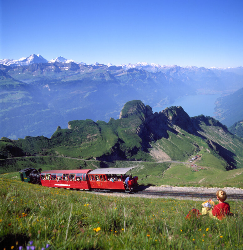 Red Train on Mountain — Green