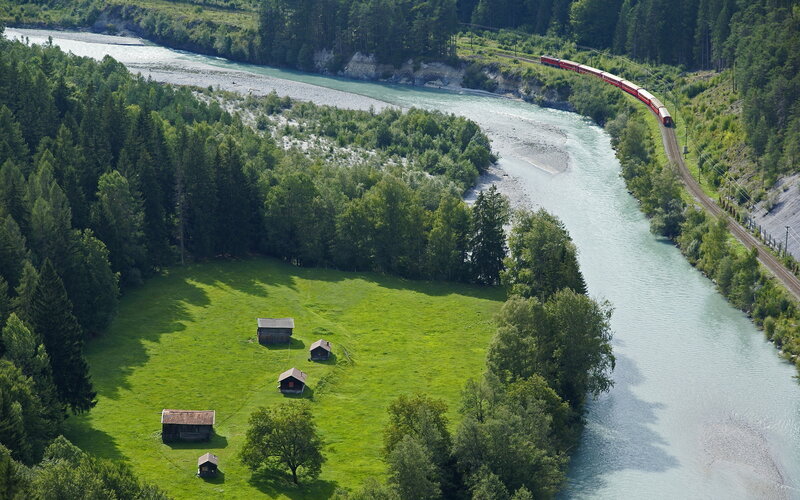 Red Train on River Bend