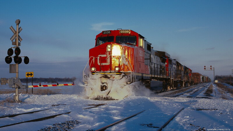 Red Train on Snow