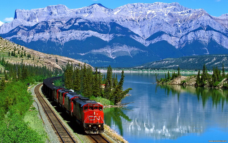 Red Train on Tracks — Blue, Serene
