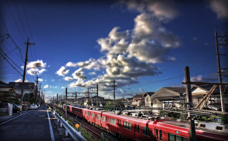 Red Train on Tracks — Blue