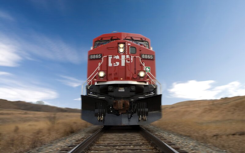 Red Train on Tracks — Dramatic, Afternoon