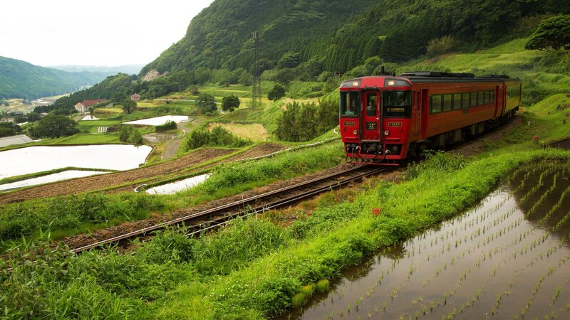 Red Train on Tracks — Green