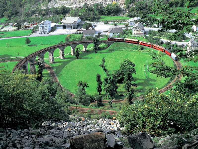 Red Train on Viaduct