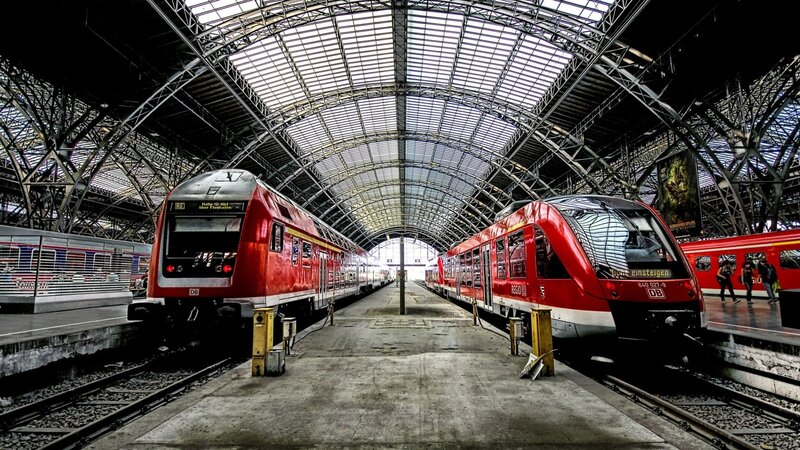 Red Trains in Station — Dramatic, Photograph
