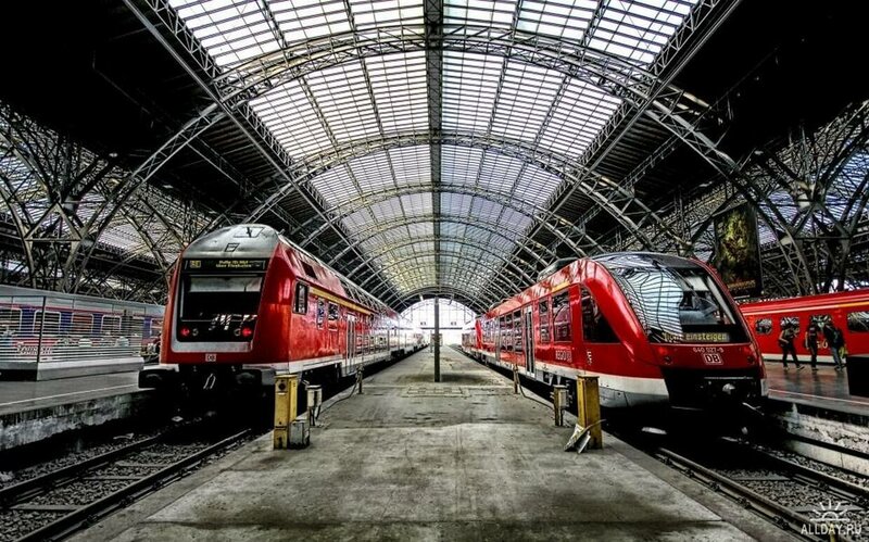 Red Trains in Station