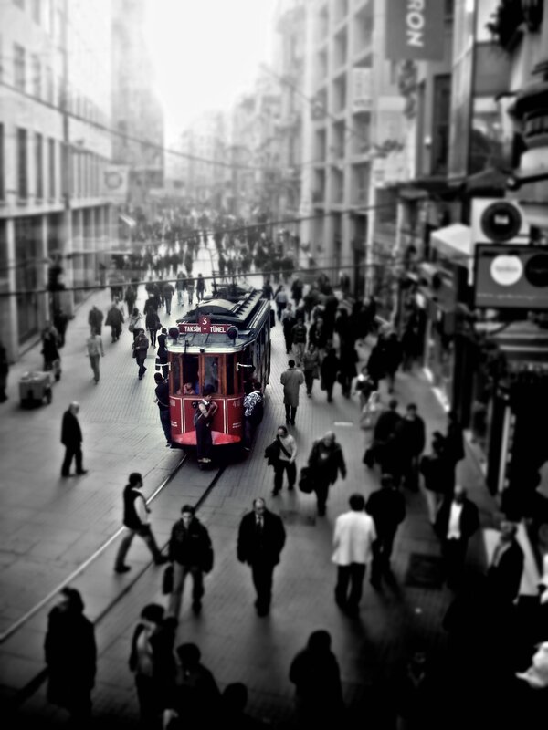 Red tram in Istanbul street