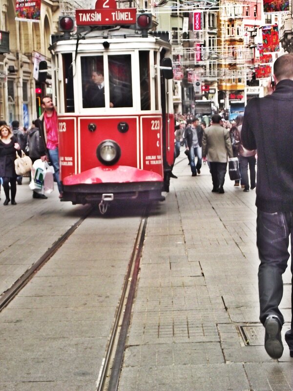 Red tram in Istanbul street