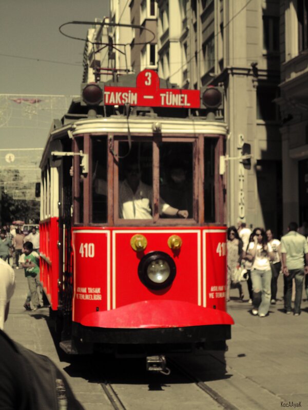 Red tram in Istanbul street