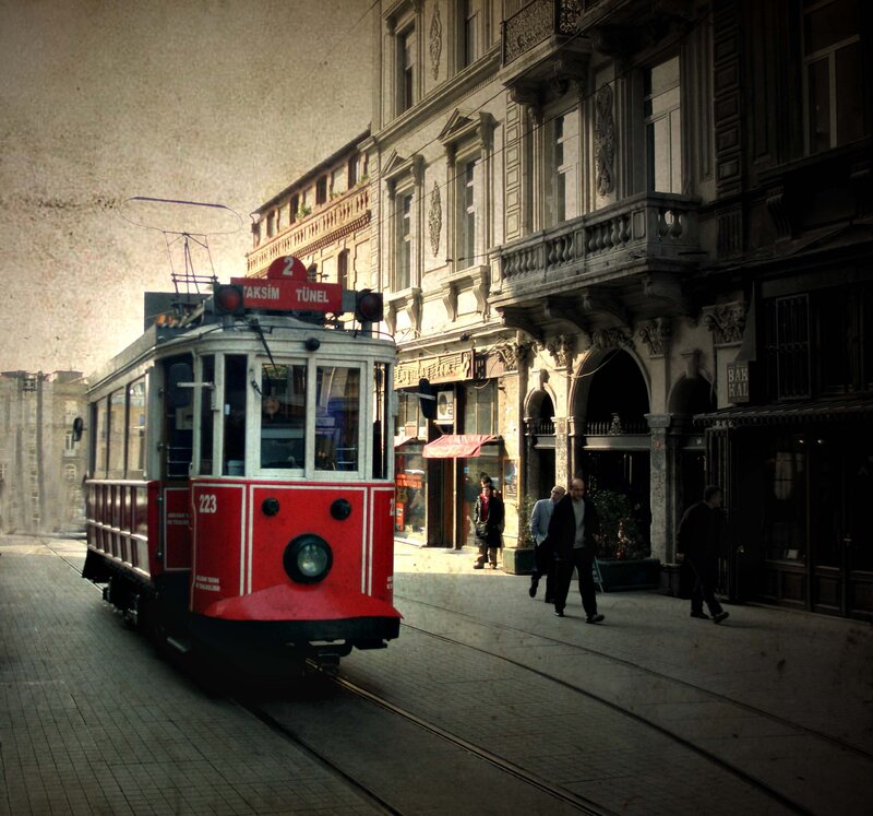 Red tram in Istanbul street