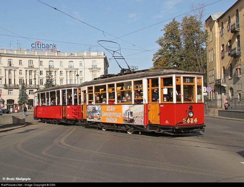 Red tram in St. Petersburg