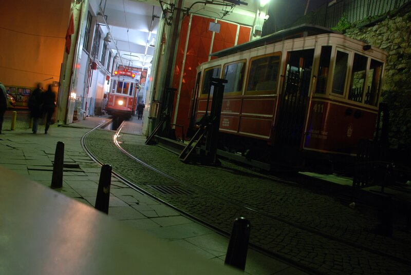 Red Tram on Tracks