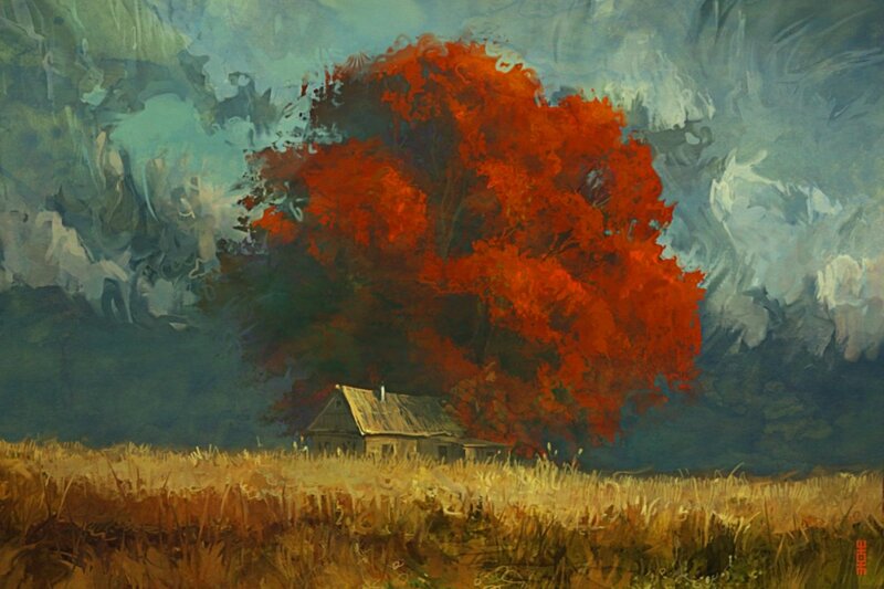 Red Tree and Cabin