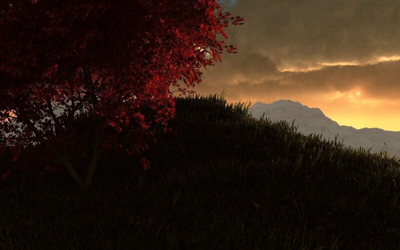 Red tree at sunset