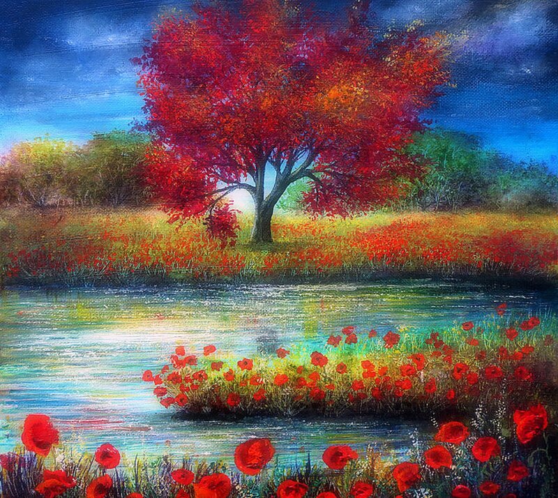 Red Tree by River