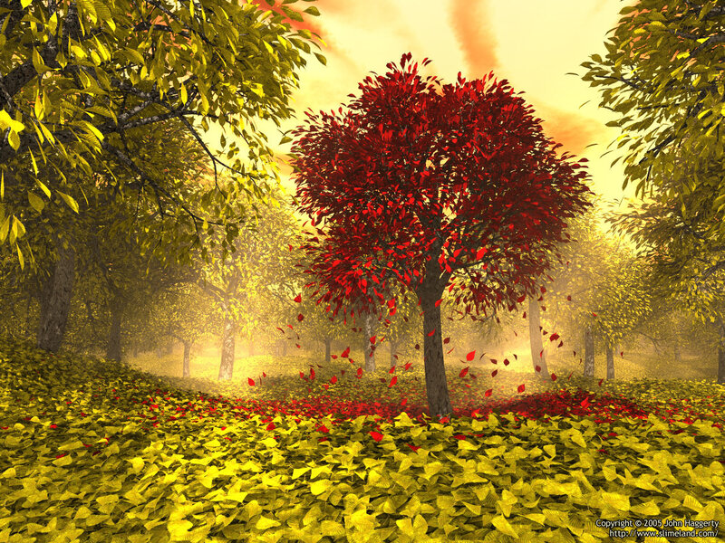 Red Tree in Autumn Forest — Yellow