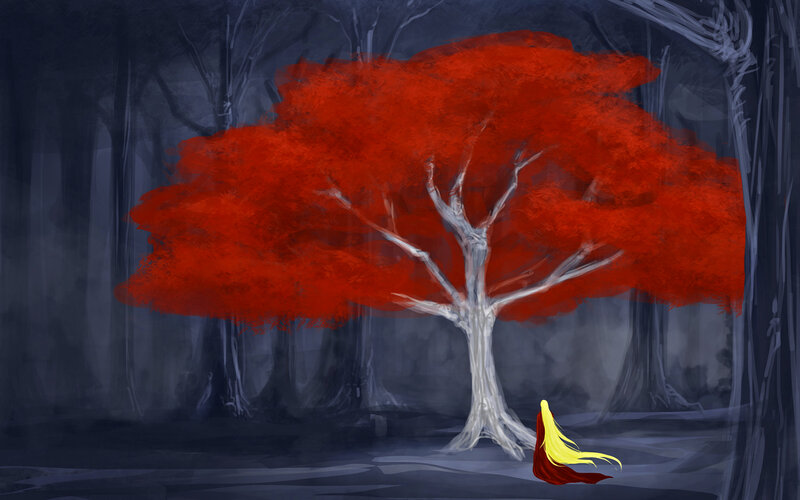 Red Tree in Dark Forest