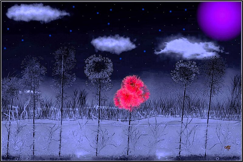 Red Tree in Field — Purple