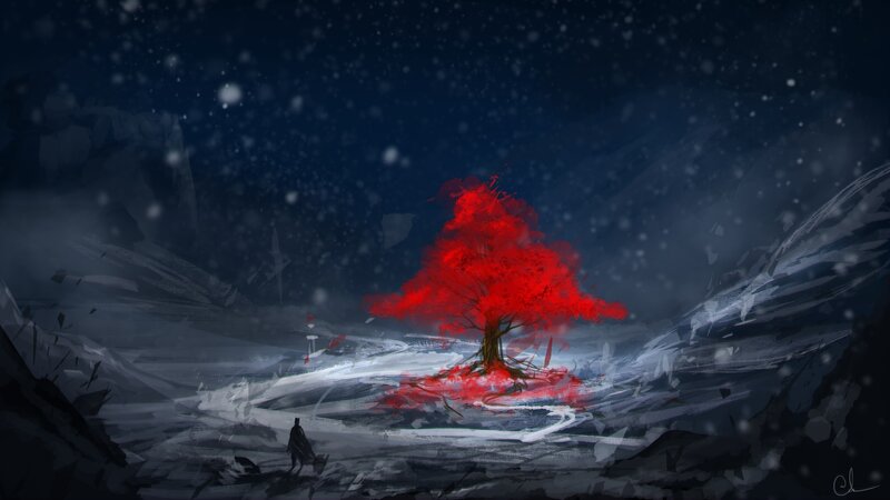 Red Tree in Snow