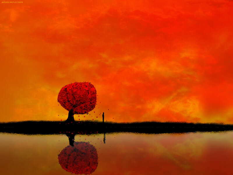 Red Tree on Island — Orange