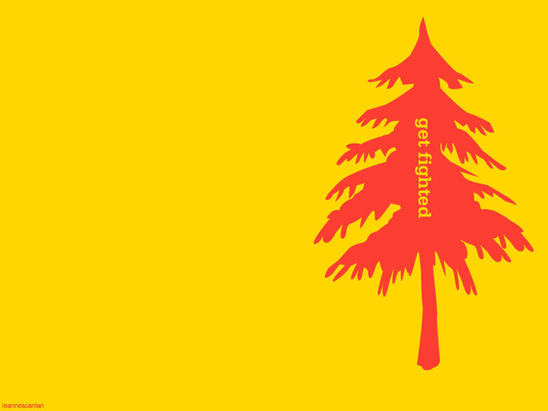 red tree on yellow background