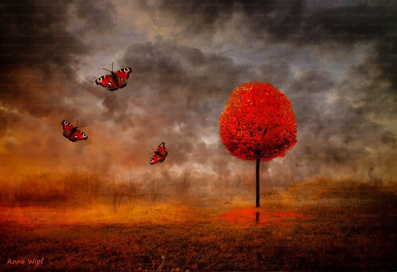 Red Tree with Butterflies