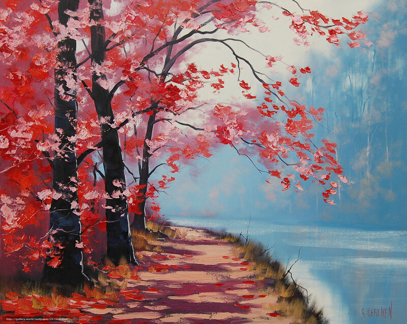 Red Trees by the Lake