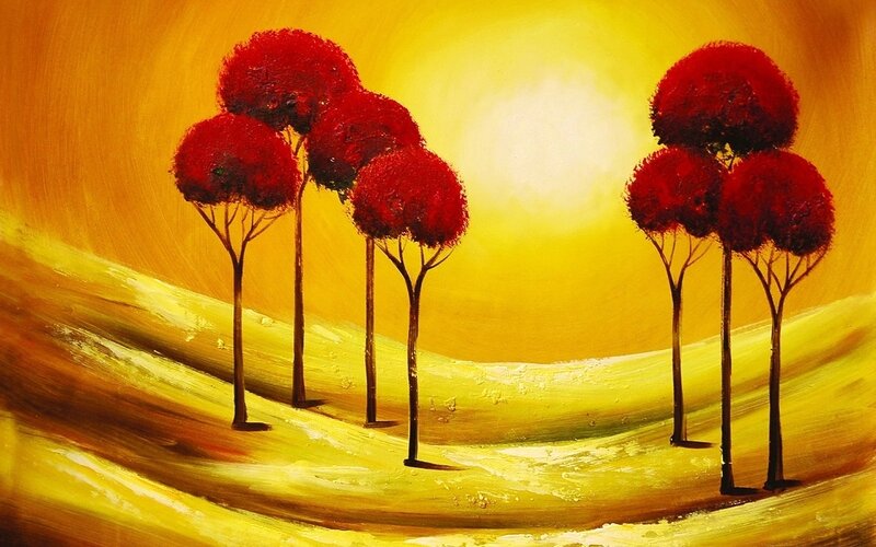 Red Trees on Hills