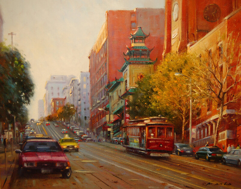 Red Trolley in City