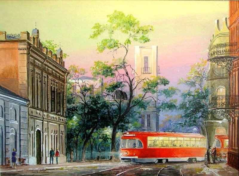 Red Trolley on Street