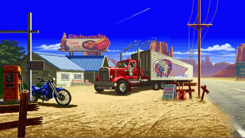 Red Truck at Gas Station — Blue