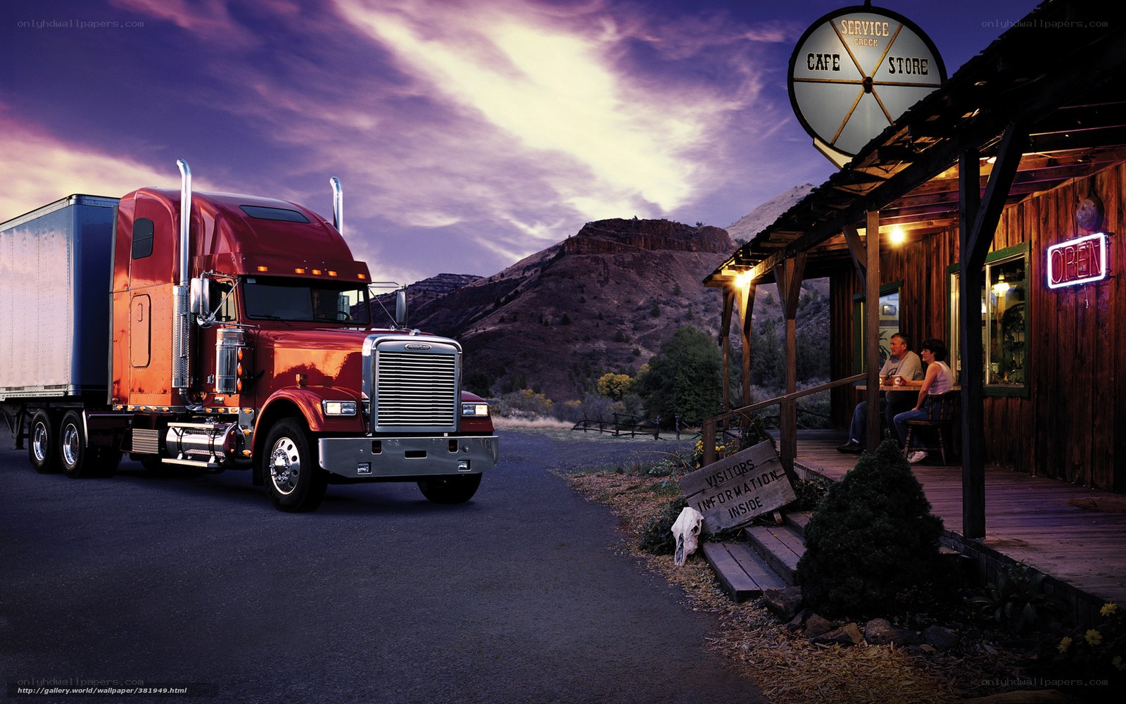 Red truck at roadside cafe