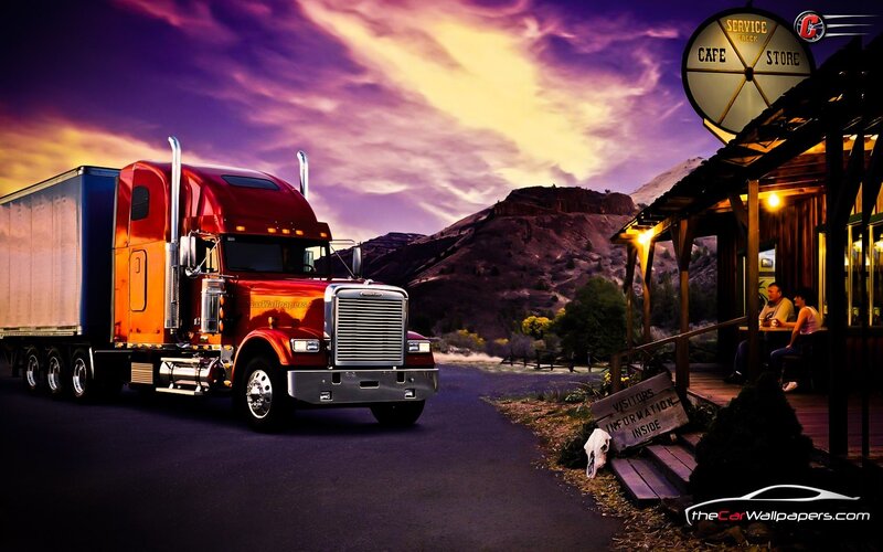 Red truck at service station