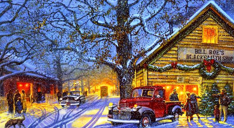 Red Truck in Snow — Blue