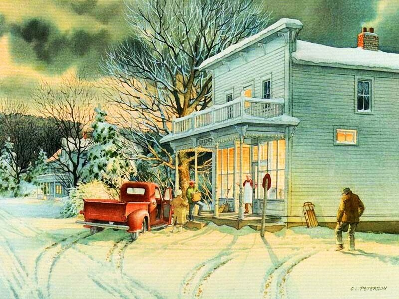 Red Truck in Snow — White