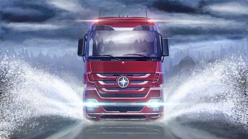 Red Truck in Water